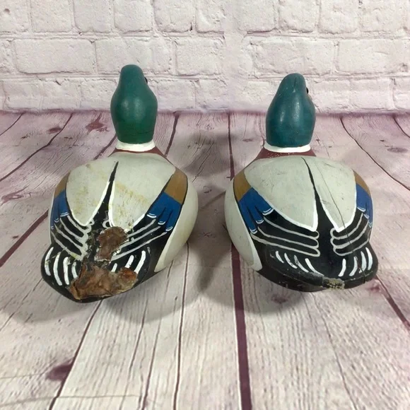 Vintage Hand Painted Wood Mallard Duck Decoy Pair with Glass Eyes - Picture 3 of 12